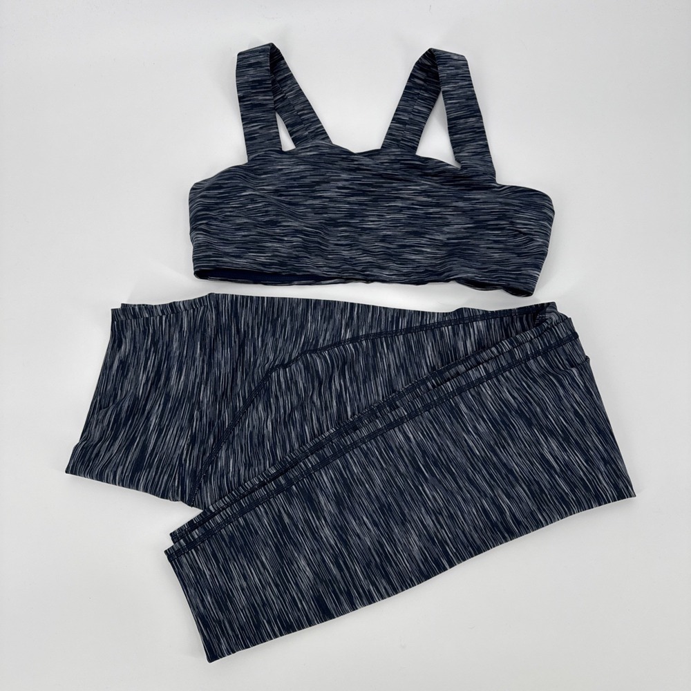 NWOT Outdoor Voices Freeform Bra Leggings Set Blue Large Stretch Active Gym Yoga